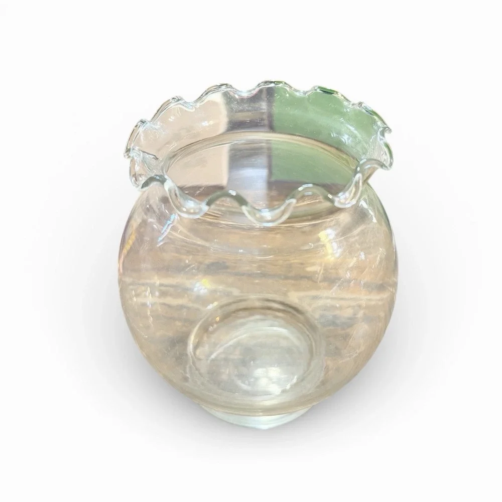 Vintage Clear‎ Glass Ruffled Edge Vase